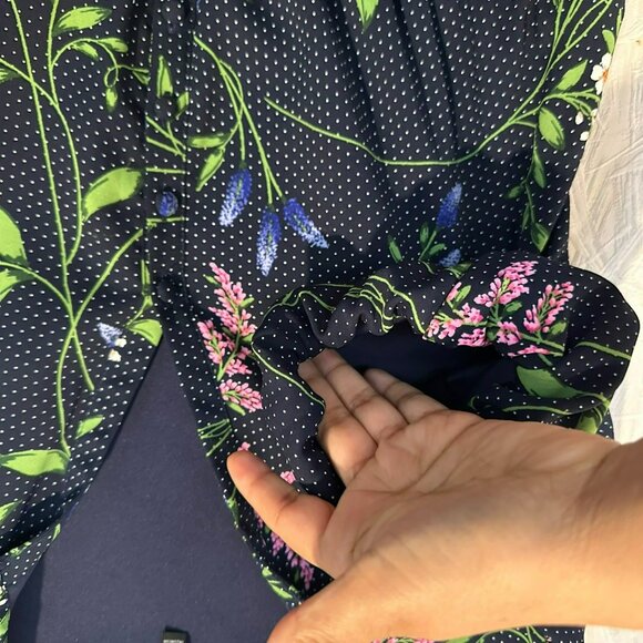 ✨Kensie Women's Sz 6 Navy Floral Pocketed Flounce Pouf Sleeve Casual Shirt Dress - Picture 6 of 8